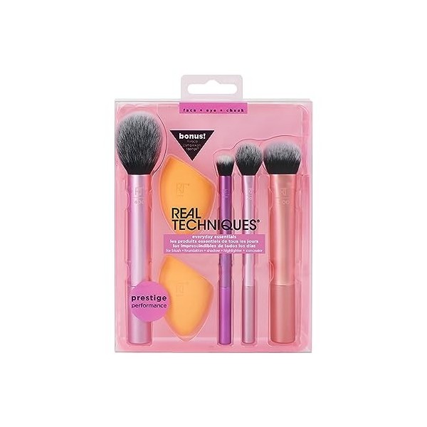 Real Techniques - Lot de 6 pinceaux de maquillage avec 2 éponges pour fard à paupières, fond de teint, fard à joues, anti-cer