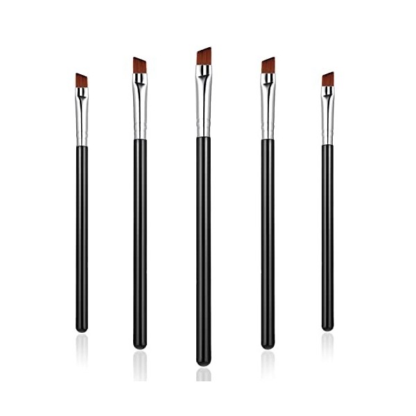 WLLHYF Lot de 5 pinceaux biseautés pour eye-liner, pinceau à sourcils, pinceau de maquillage pour les yeux, fibres synthétiqu