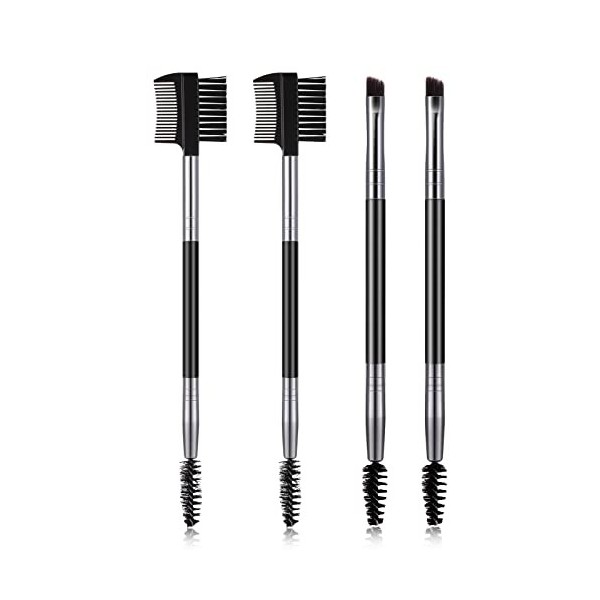 WLLHYF Lot de 4 brosses à sourcils et peigne à sourcils à double tête - Séparateur de cils professionnel - Brosse à sourcils 