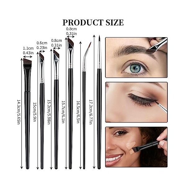 TIESOME 6 Pièces Pinceau angulaire pour eye-liner, pinceau de précision ultra fin pour ombres à paupières, pinceau angulaire 