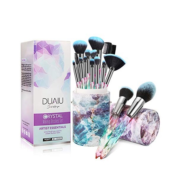 Pinceaux Maquillages FILY DUAIU 15pcs Premium Poils Synthétiques Ensemble de Poignée en Cristal Kabuki Foundation Brush Face 