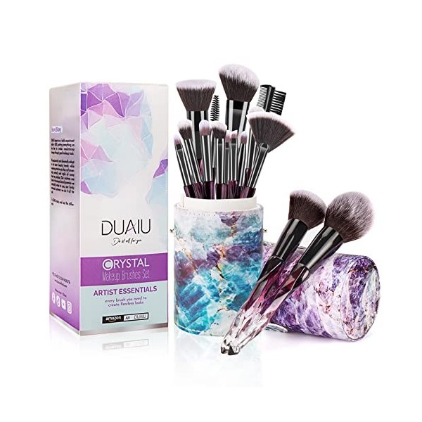 Pinceaux Maquillages FILY DUAIU 15pcs Premium Poils Synthétiques Ensemble de Poignée en Cristal Kabuki Foundation Brush Face 