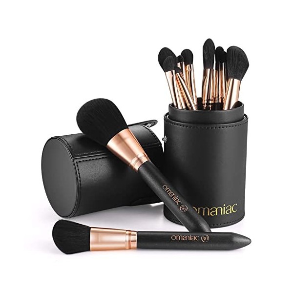 OMANIAC Pinceaux Maquillages Professionnel, 12 Kit Pinceaux Maquillages + Porte-Brosses Anti-PoussièRe, Cadeau Anniversaire F