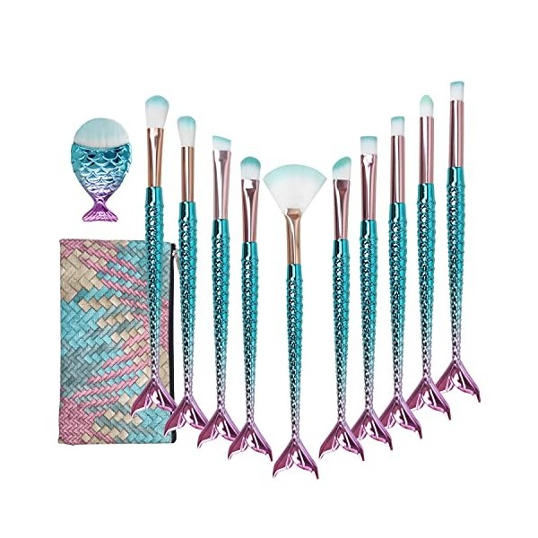 Ensembles de Pinceaux de Maquillage de Sirène, Niziyi 11 pcs Mermaid Lot de Brosse Cosmétique de Maquillage Doux Poils en Nyl