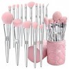 Bueart Design Lot de 11 pinceaux de maquillage professionnels en strass argentés avec support pour pinceaux de maquillage en 