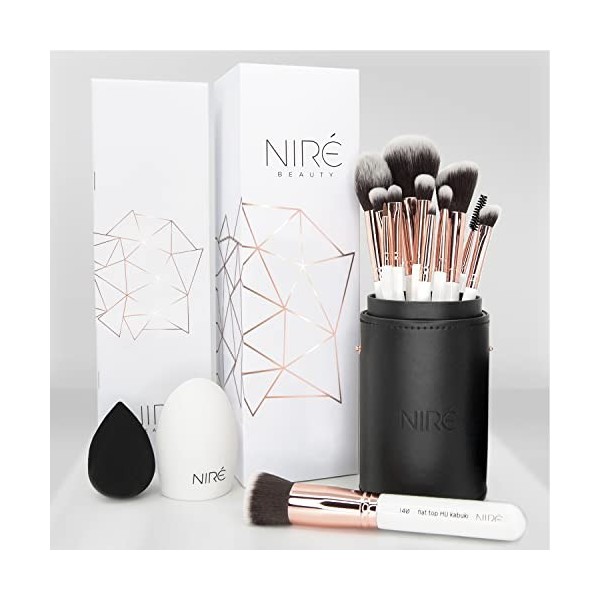 Niré Beauty Kit Artiste 15pcs : Kit De Pinceaux De Maquillage Professionnel Et Leur Étuis De Rangement. Inclus : éponge de ma