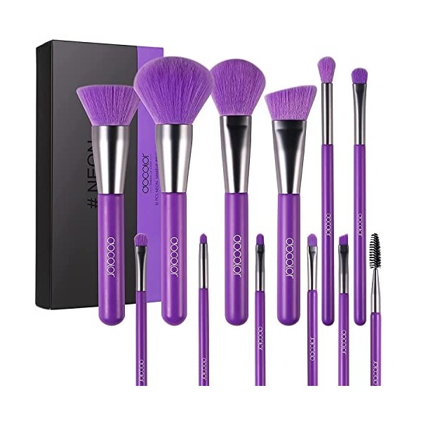 Docolor Makeup Brushes 10Pcs Neon Green Professional Makeup Brush Set Premium Synthetic Kabuki for Foundation Blending Face P