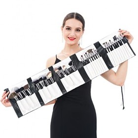 DUcare Pinceaux Maquillages Professionnel Kit de 31pcs Elegante Cuir PU Pochette Synthétiques Premium Pinceaux Noir Blanc 