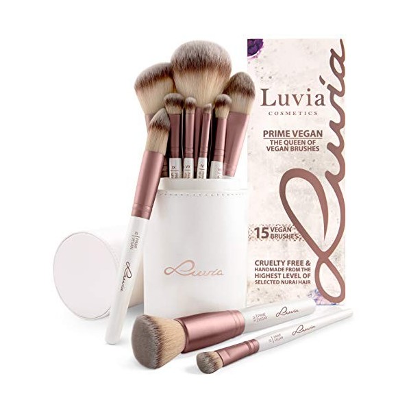 EXCLUSIF : Pinceaux Professionnel de Maquillage « Prime Vegan » - Kit de 15 pièces avec Boîte de LUVIA COSMETICS – Inclus dan