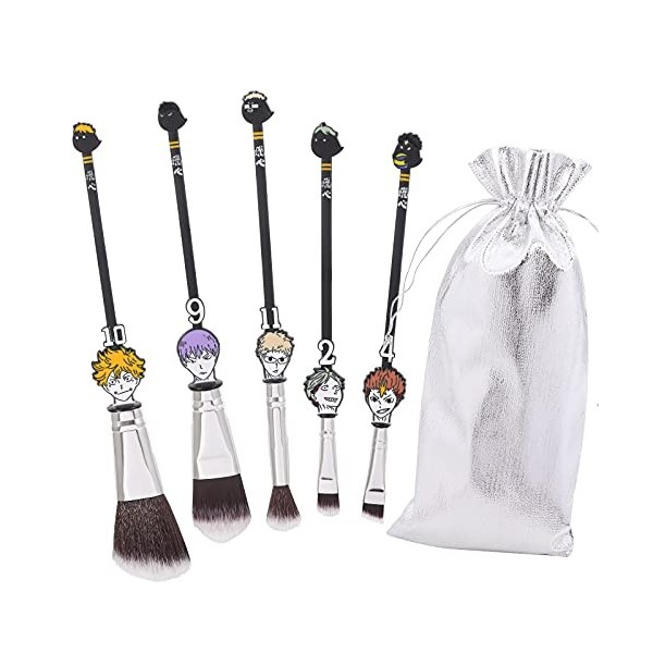 Haikyuu - Lot de 5 pinceaux de maquillage professionnels pour fond de teint, estompage, fard à paupières, poudre pour le visa