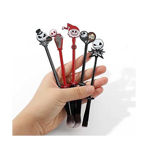 Lot de 5 pinceaux de maquillage Halloween cauchemar, cadeau de Noël mignon pour femmes et filles