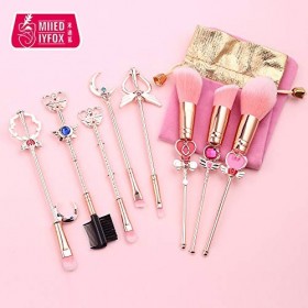 Lot de 8 pinceaux de maquillage Sailor Moon avec pochette pour fille magique, doré/or rose
