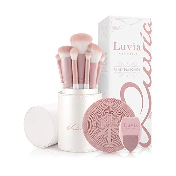 Set de pinceaux de maquillage Luvia, Prime Vegan Pro - Candy, 7 pinceaux de maquillage avec rangement pour pinceaux, éponge B