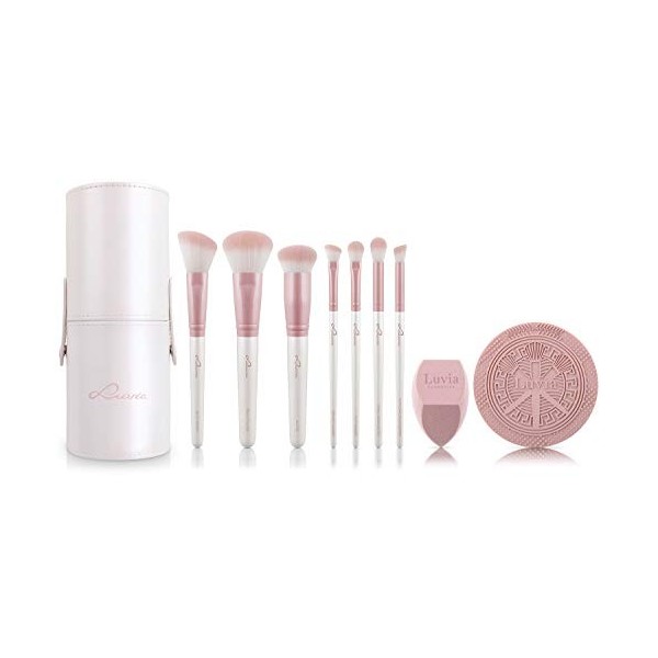 Set de pinceaux de maquillage Luvia, Prime Vegan Pro - Candy, 7 pinceaux de maquillage avec rangement pour pinceaux, éponge B