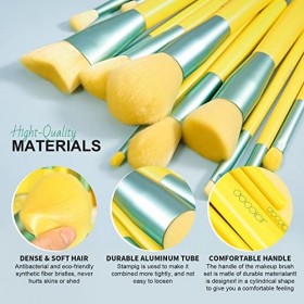 Docolor Pinceaux Maquillages 13 Pièces Lemon Set Pinceaux Maquillage Premium Synthétique Fond de Teint Liquide Fard à Paupièr