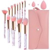 Pinceuax Maquillage Start Makers Lot de 12 pinceaux maquillages professionnel Marbre Rose avec correcteur de fond de teint Pi