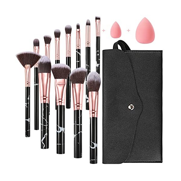 Pinceuax Maquillage Start Makers Lot de 12 pinceaux maquillages professionnel Marbre Rose avec correcteur de fond de teint Pi