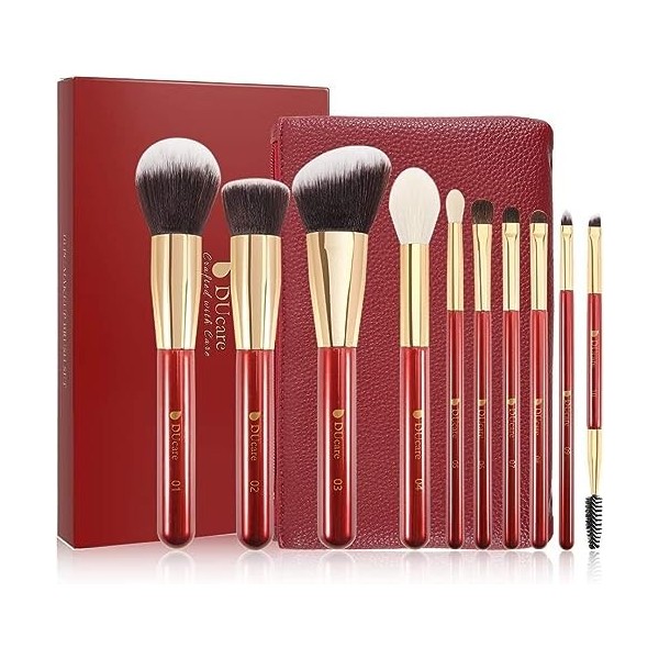 DUcare Pinceau Maquillage 10Pcs Pinceaux Professionnel Kits Poils Synthétiques Pour Fond de Teint Blush,Highlighter,Lèvre,Cre