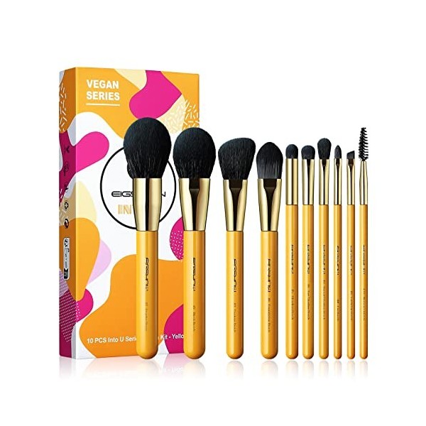 Ensemble de pinceaux de maquillage, EIGSHOW Pinceaux de maquillage 10pcs Professionnel Synthetic Vegan Bristles Foundation Bl