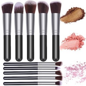 WLLHYF Ensemble de 10 mini pinceaux de maquillage portables pour fond de teint, correcteurs de poudre pour le visage pinceaux