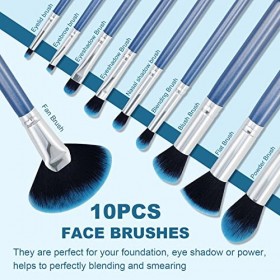 Pinceaux Maquillages,Rayyl 10pcs Set Pinceaux Maquillage Professionnel Pinceau Kabuki Bleu Pinceau à Poudre Ombre à Paupières