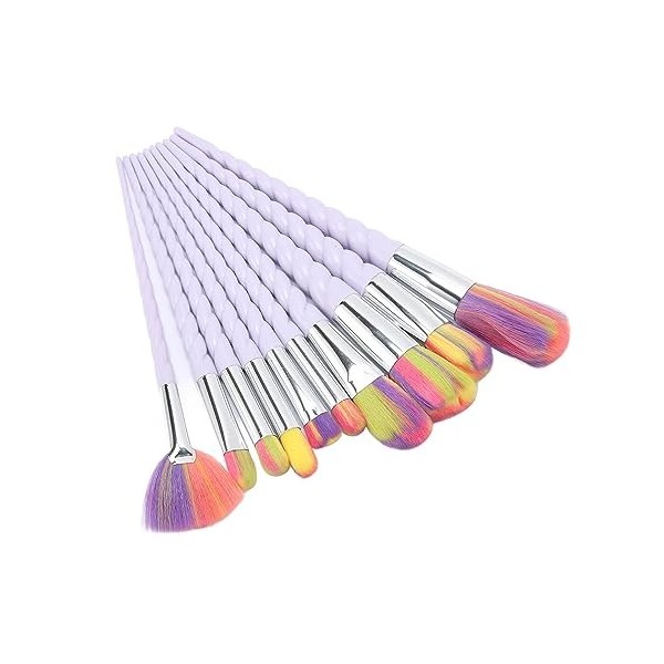 Pinceaux Cosmétiques Synthétiques Ensemble de Pinceaux de Maquillage en Poudre Libre 10pcs à Poils Colorés Professionnels