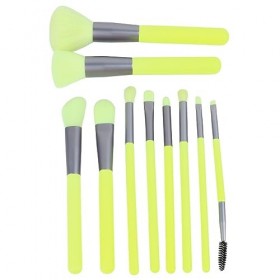 Pinceaux de Maquillage pour le Visage 10pcs Kit de Pinceaux de Maquillage en Poudre de Fond de Teint en Bois Synthétique Mult