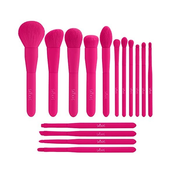 Lot de 15 pinceaux de maquillage professionnels en synthétique de qualité supérieure pour fond de teint, poudre, surligneur, 