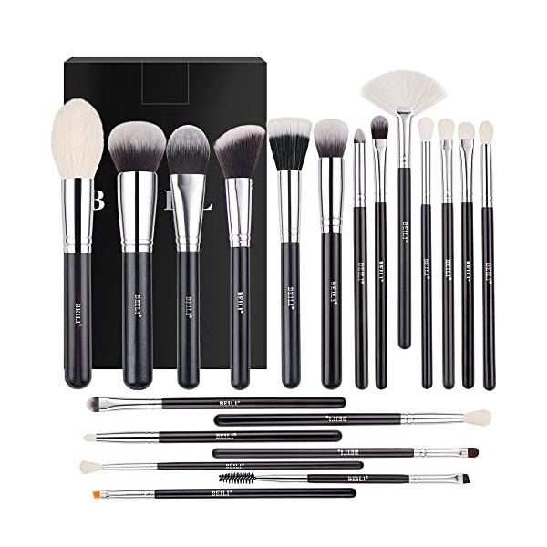 BEILI Pinceaux Maquillage 20PC Kit Pinceau Maquillage Professionnel Poils Chèvre Naturels Synthétiques de Qualité Supérieure 