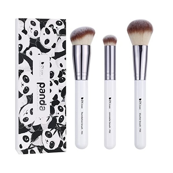 DUcare Lot de 3 pinceaux de maquillage pour le visage - Fond de teint, correcteur, blush - Poils doux et denses - Pour estomp