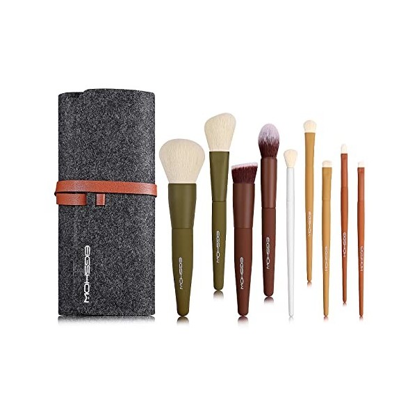 Ensemble de pinceaux de maquillage, EIGSHOW Ensemble de pinceaux de maquillage de voyage essentiels à 5 couleurs avec fibres 