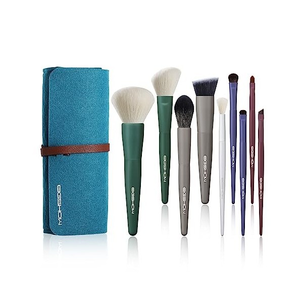 Ensemble de pinceaux de maquillage, EIGSHOW Ensemble de pinceaux de maquillage de voyage essentiels à 5 couleurs avec fibres 