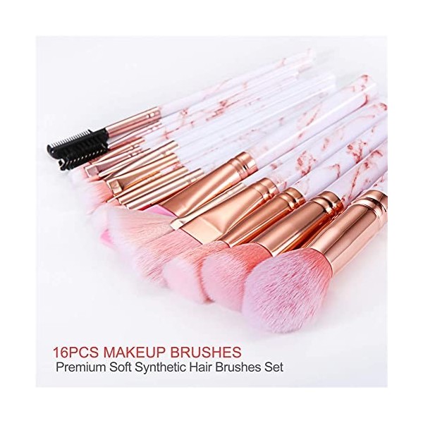 16 pcs pinceaux de maquillage en marbre rose de qualité supérieure pour fond de teint, fard à paupières, blush avec support p