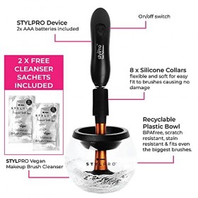 Appareil de nettoyage et de séchage pour pinceaux de maquillage STYLPRO : Solution de nettoyage GRATUITE de 150 ml