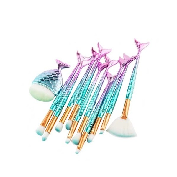 Maquillage Pinceaux Set,3D Brosse à Maquillage en Forme de Sirène 11 Pièces Professionnel Brosses à Cosmétiques pour Fond de 