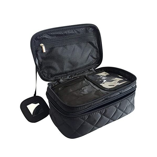 Trousse Maquillage, ONEGenug Sac Cosmétique 20 * 12 * 8 cm Double Couche avec Miroir pour Femme Noir