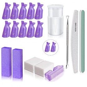Capuchon ongle 12 pour doigts, Kit dissolvant pour vernis à ongles en gel avec 400 tampons en coton, brosse à ongles, lime à 