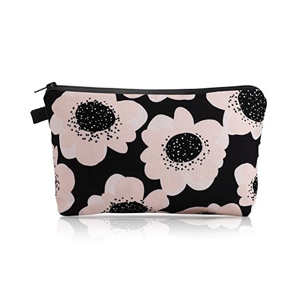 Sibba Petite Trousse de Maquillage Organiseur Toilette en Nylon Noir Mini Tournesol Pochette Sac à Main Crayons Crayons Acces