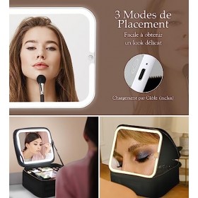 Luxspire Trousse de Maquillage avec LED Miroir, 3 Modes dÉclairage Miroir de Maquillage LED Valise Maquillage Trousse de Étu