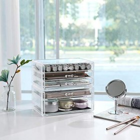 SONGMICS Organiseur de Maquillage, Ensemble de 2 Boîtes de Rangement pour Bijoux et Maquillage Empilables, 5 Tiroirs, cadeau 