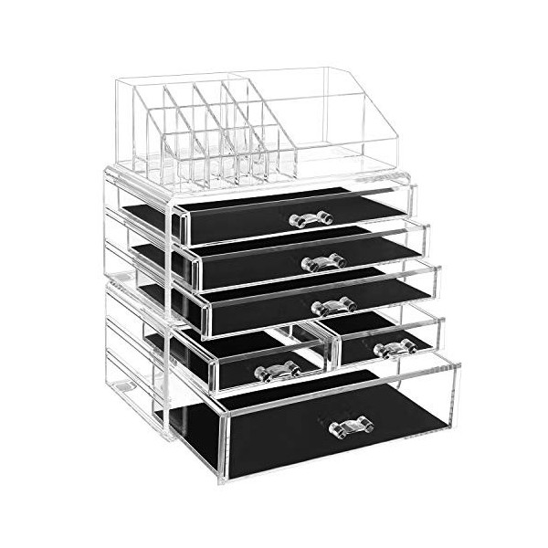 SONGMICS Organiseur de Maquillage, Boîte de Rangement cosmétique en Acrylique, Présentoirs, Rouge à Lèvres, Vernis à Ongles, 