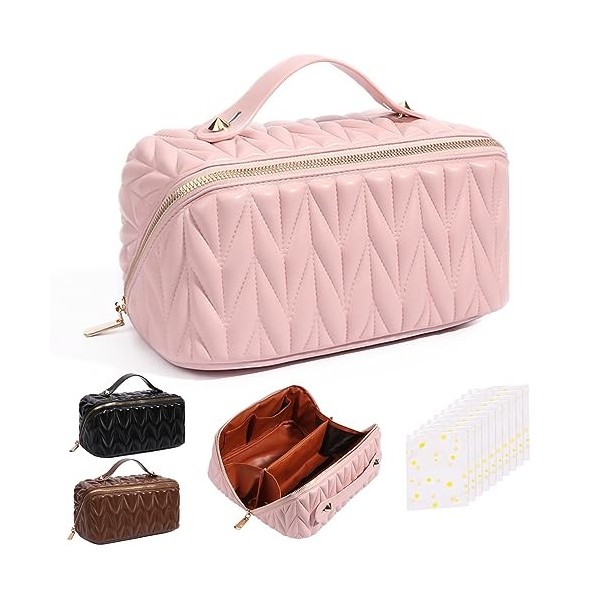 Yokilly Trousse de Toilette Femme,PU Trousse Maquillage,Grande Capacité Trousse de Toilette Voyage,Portable Étanches Trousse 