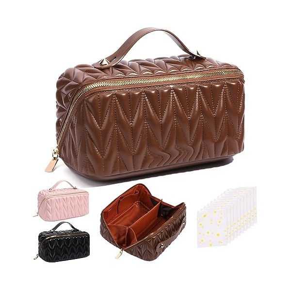 Yokilly Trousse de Toilette Femme,PU Trousse Maquillage,Grande Capacité Trousse de Toilette Voyage,Portable Étanches Trousse 