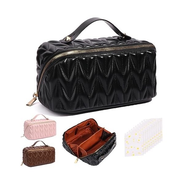 Yokilly Trousse de Toilette Femme,PU Trousse Maquillage,Grande Capacité Trousse de Toilette Voyage,Portable Étanches Trousse 