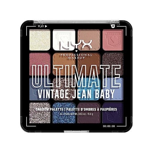 NYX Professional Makeup Palettes de Fards à Paupières Ultimate Shadow Palette, 16 Couleurs, Pigments Pressés, Fini Irisé, Mét