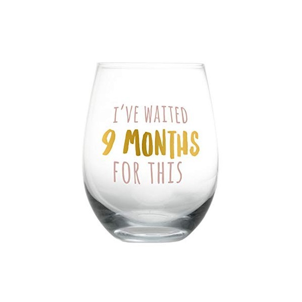 Pearhead I’ve Waited 9 Months for This Stemless Wine Glass, New Mom Mother’s Day Accessory, Expecting Mother Keepsake, Pink a