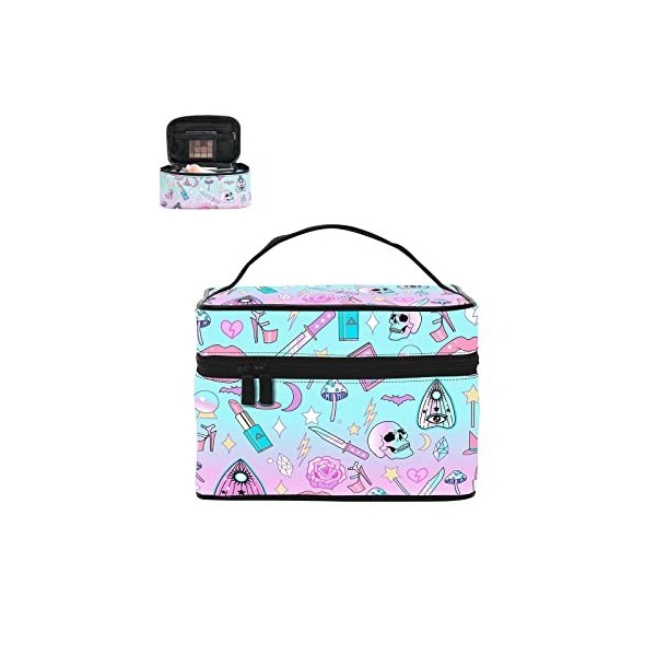 Trousse de maquillage portable pour femme - Motif sorcière - En maille