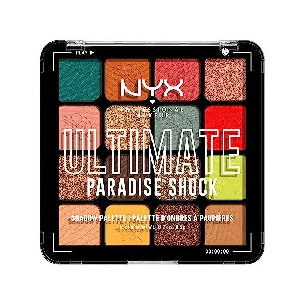 NYX Professional Makeup Palettes de Fards à Paupières Ultimate Shadow Palette, 16 Couleurs, Pigments Pressés, Fini Irisé, Mét