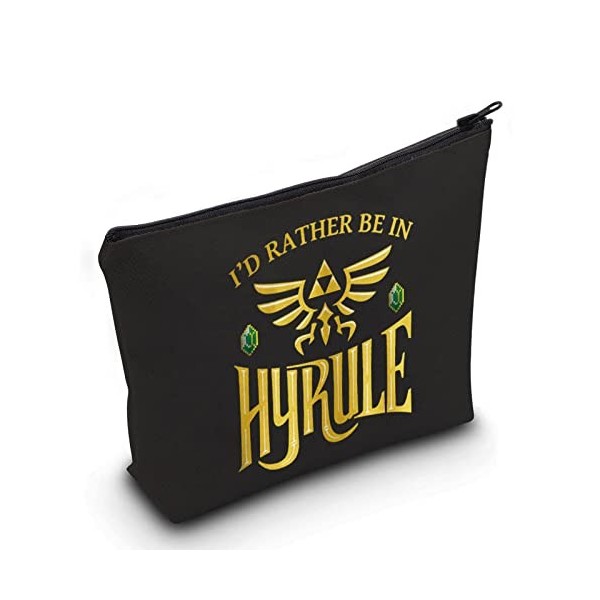 LEVLO Trousse de maquillage avec fermeture éclair pour femme et fille Motif jeu de dessin animé, Hyrule Noir, Trousse de maqu