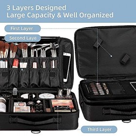 GZCZ Trousse de maquillage professionnelle de grande capacité avec compartiments réglables et bandoulière pour accessoires de